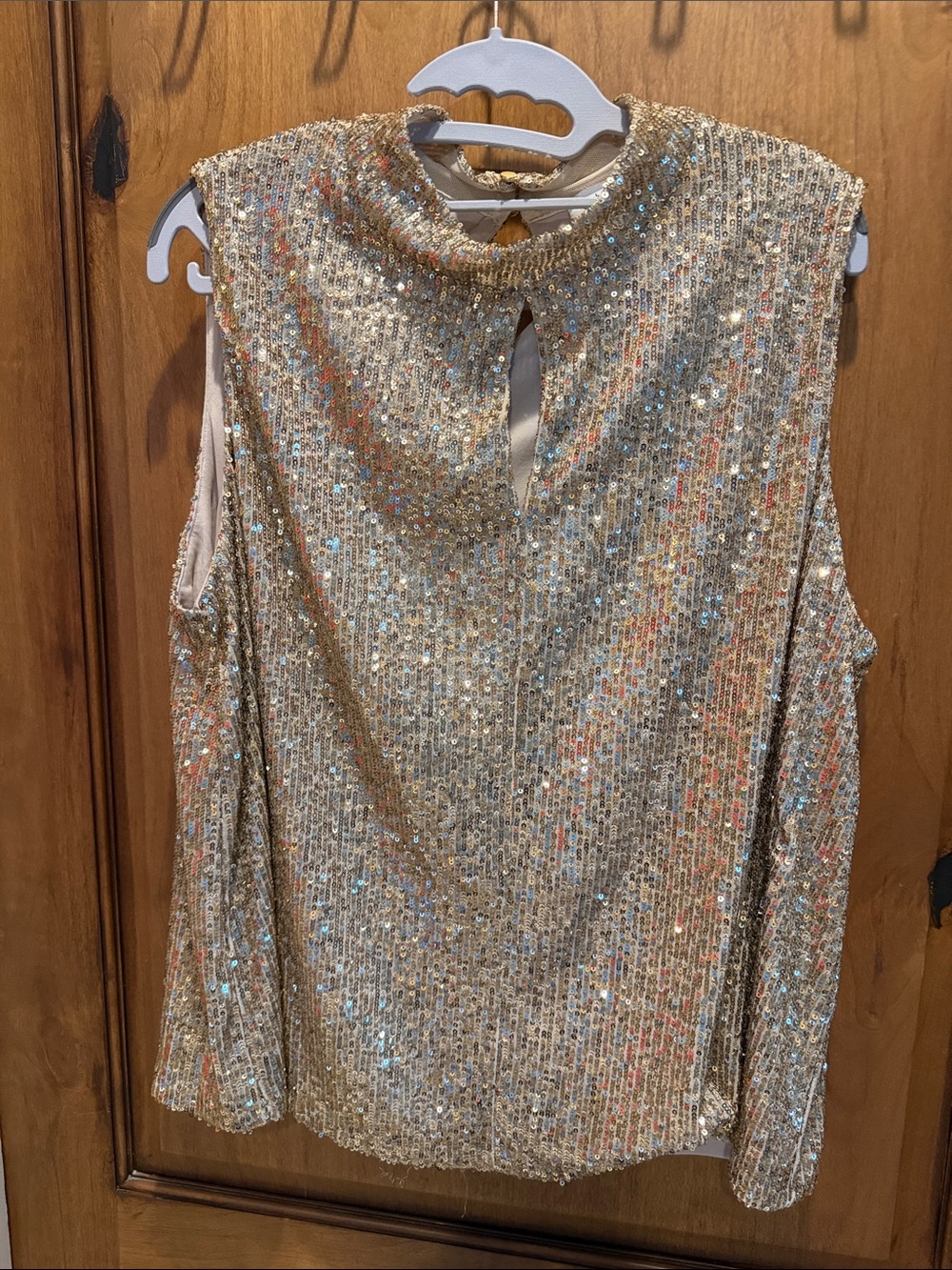 Calvin Klein Gold Sequin Sleeveless High-Neck Tank